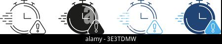 Stopwatch With Exclamation Mark Solid Icon Set. Urgent Deadline, Time Management, And Alert Notification Silhouette Symbol Collection. Efficiency And Stock Vector