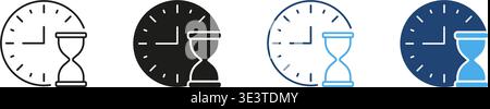Clock And Hourglass Icon Set. Time Management, Deadline, And Countdown Symbol Collection. Efficient Scheduling And Productivity Concept. Isolated Stock Vector