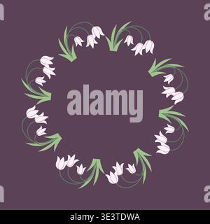 Delicate snowdrop flower wreath in flat pastel style. Circular floral frame perfect for invitations, wedding cards, spring designs, and decorative Stock Vector
