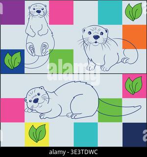 Huillín Patagonian Otter Vector Icons – Eco Branding Graphics for Organic Products and Sustainable Packaging Stock Vector