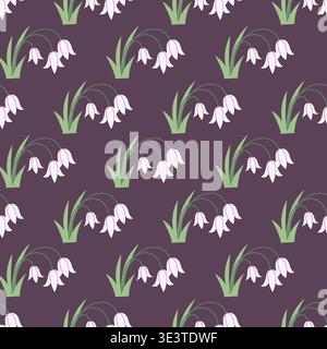 Seamless snowdrop floral pattern in soft pastel tones. Flat botanical repeat design perfect for fabric, wallpaper, wrapping paper, and spring-themed Stock Vector