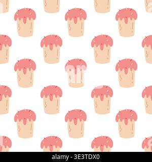 Seamless easter cake pattern in cute flat style with pastel colors. Perfect for textile, wrapping paper, and bakery design. Sweet modern dessert Stock Vector
