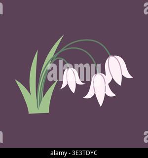 Single snowdrop flower in flat pastel style. Minimal botanical illustration perfect for spring designs, invitations, greeting cards, and decorative Stock Vector