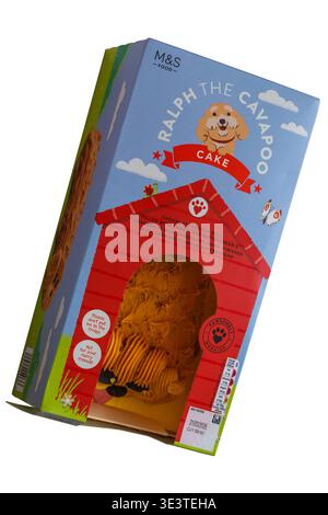 Ralph the Cavapoo cake from M&S isolated on white background - chocolate sponge roll filled with chocolate buttercream & covered in milk chocolate Stock Photo