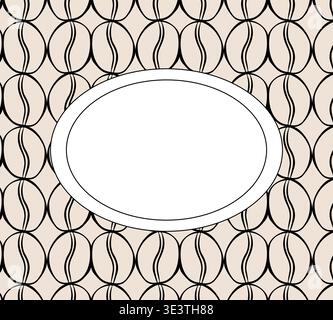 Coffee beans oval frame background hand drawn illustration. Vector graphic line ink art. Banner, poster, wrapping paper, sticker, print, modern textil Stock Vector