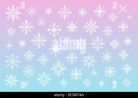 White Pixel Art Snowflakes. Isolated elements. Stock Vector
