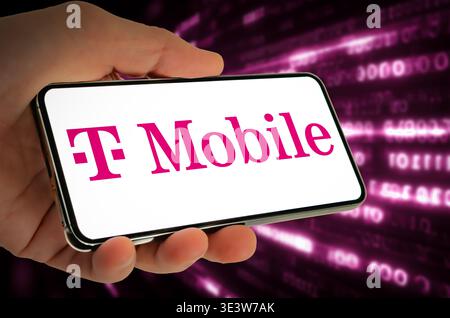 T-Mobile branding on mobile phone screen Stock Photo
