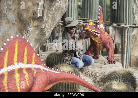 Construction of a dinosaur at the Dinosaur Park near the city of Pattaya in the Provinz Chonburi in Thailand. Thailand, Pattaya, November, 2018 Stock Photo