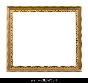 Carved golden wooden picture frame with cut-out canvas against white background Stock Photo