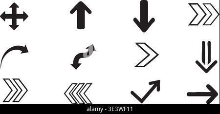 A collection of various black and white arrow icons Stock Vector