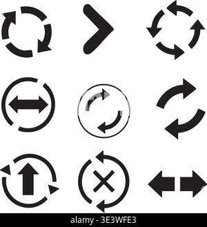 A collection of black and white arrows and circular symbols Stock Vector