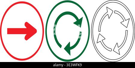 Three circular arrows indicating different directions and actions Stock Vector