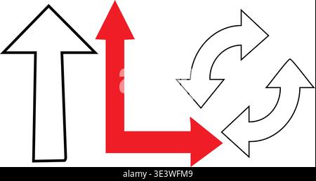 A red arrow pointing up and then left among other arrows Stock Vector