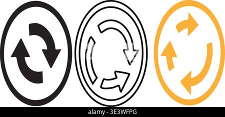 Three circular icons with arrows indicating rotation or recycling Stock Vector