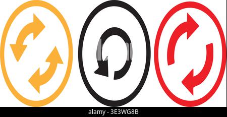 A set of circular traffic sign arrows in yellow black and red Stock Vector