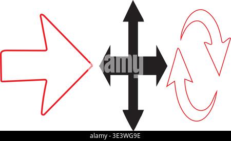 Three arrows indicating different directions and actions Stock Vector