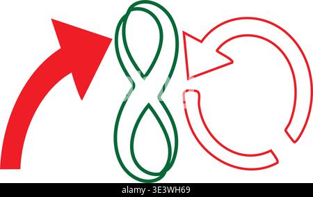 A green and red diagram with arrows and loops Stock Vector