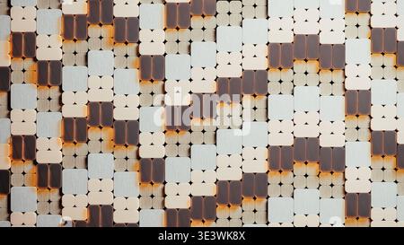 This scene features an abstract background with geometric shapes in gold. The design includes cubes and various textures creating depth. Stock Photo