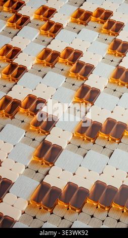 This scene features an abstract background with geometric shapes in gold. The design includes cubes and various textures creating depth. Stock Photo
