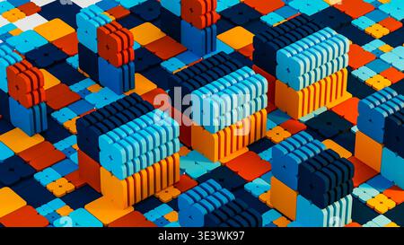 The design shows colorful geometric shapes arranged in a vibrant pattern. The cubes mix various hues creating an abstract look. Stock Photo