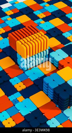 The design shows colorful geometric shapes arranged in a vibrant pattern. The cubes mix various hues creating an abstract look. Stock Photo
