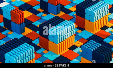 The design shows colorful geometric shapes arranged in a vibrant pattern. The cubes mix various hues creating an abstract look. Stock Photo