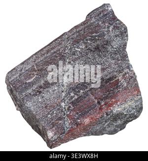 Macrograph of metamorphic rock samples Jaspillite (jaspilite, ferruginous quartzite) stone against a white background Stock Photo
