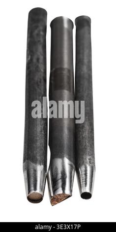 Leather craft tools used leather hole punching tools individually on white background Stock Photo