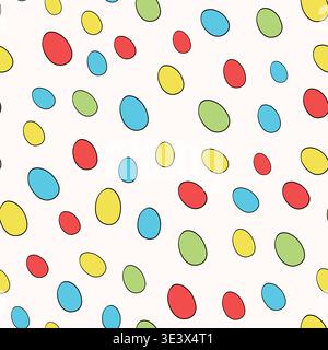 Happy Easter seamless pattern with eggs on color background. Polka dots design for card, postcard, wallpaper, posters. Vector stock illustration Stock Vector