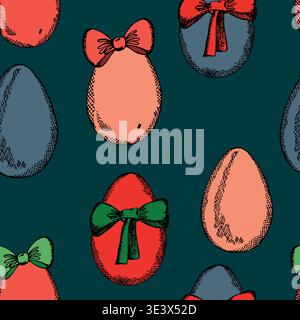 Happy Easter seamless pattern with eggs on color background. Polka dots design for card, postcard, wallpaper, posters. Vector stock illustration Stock Vector