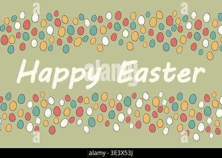 Easter spring frame, border with eggs. Template hand drawn design for banner, poster, card, paper. Holiday print. Vector illustration background Stock Vector