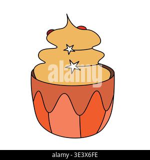 Muffin cake, sweet cupcake with cream, delicious pastries. Modern vector illustration, logo for cafe, restaurant, pastry shop. Dessert icon. Symbol Stock Vector