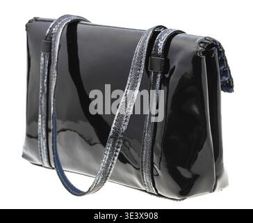 Back view of black patent leather wallet against white background Stock Photo