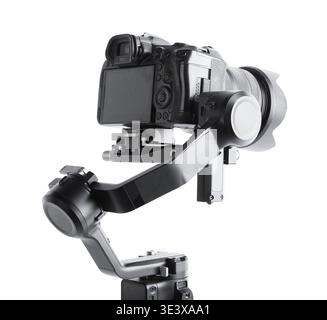 Gimbal stabilizer with camera isolated on white Stock Photo