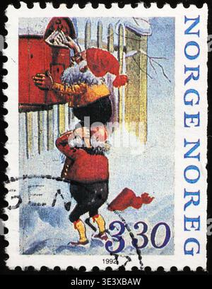 Gnomes and mailbox on norwegian postage stamp Stock Photo