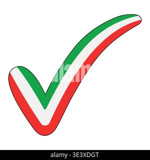 Curved tricolor check mark choice icon, Iran flag colors Stock Vector