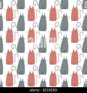 Seamless minimalist vector pattern of funny colorful kittens on a white background Stock Vector