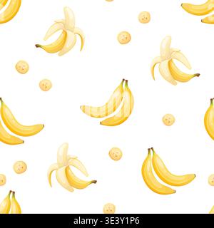 Banana seamless pattern with whole and peeled fruit vector Stock Vector