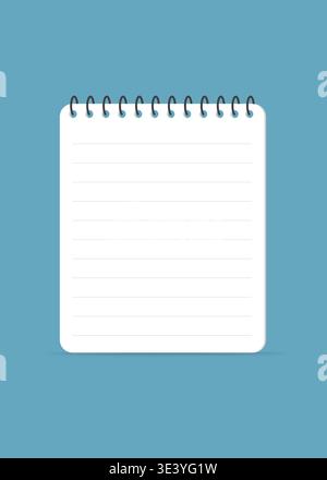 A clean, top-bound spiral notepad with gray lines on a vibrant blue backdrop, perfect for notes and list-making. Stock illustration. Stock Vector