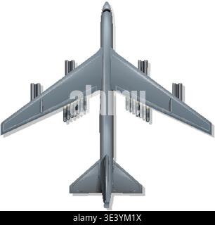 Detailed top-down vector illustration of a grey military bomber plane carrying missiles on white background Stock Vector
