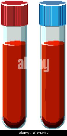 Flat vector illustration of two blood test tubes with red and blue caps on white. Stock Vector