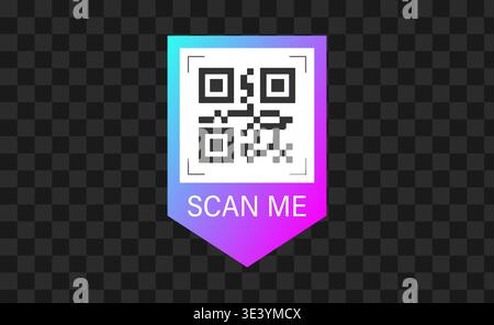 Scan me Frame. Shop identification and mobile payment with barcode. QR code placeholder icon. Scan sticker. Neon Blank online retail template. Vector Stock Vector