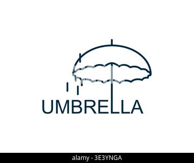 Umbrella icon, rainy wet weather forecast symbol. Accident protection service vector symbol, insurance company isolated icon. Investment business emblem with opened umbrella, rain water drops and text Stock Vector