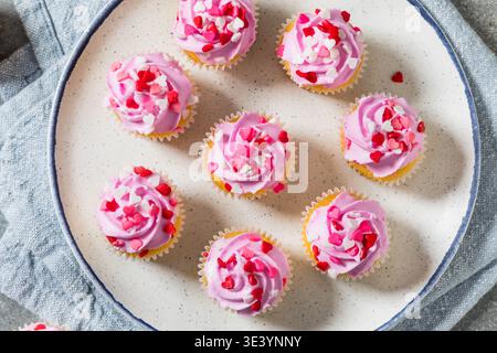 Pink Homemade Valentines Day Cupcakes with Buttercream Frosting Stock Photo