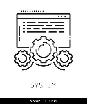 Business LMS software line icon. Business training program outline symbol, learning management system vector icon. LMS technology innovation pictogram with app or program window and cogwheels Stock Vector
