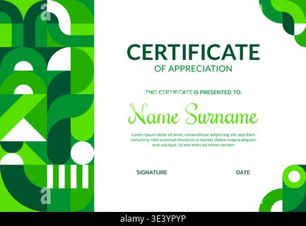 Environment certificate of appreciation, ecology geometric Bauhaus pattern. Ecology saving Bauhaus geometric pattern vector diploma, nature save certificate. Planet Earth sustainability award document Stock Vector