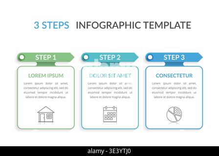 Infographic template with three elements with arrows and place for your text and icons, workflow, process chart, steps or options, vector eps10 illust Stock Vector