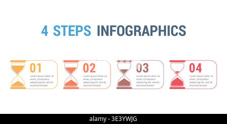 4 Steps infographics with hourglass, vector eps10 illustration Stock Vector