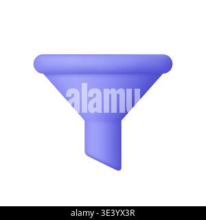 Purple funnel. Filtering, marketing funnel, business processes and financial flow concept. 3d vector icon. Cartoon minimal style. Stock Vector