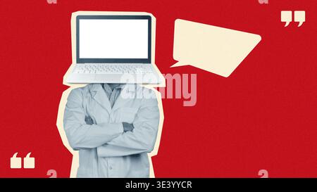 AI technology personified with a laptop as a head in a simple design Stock Photo